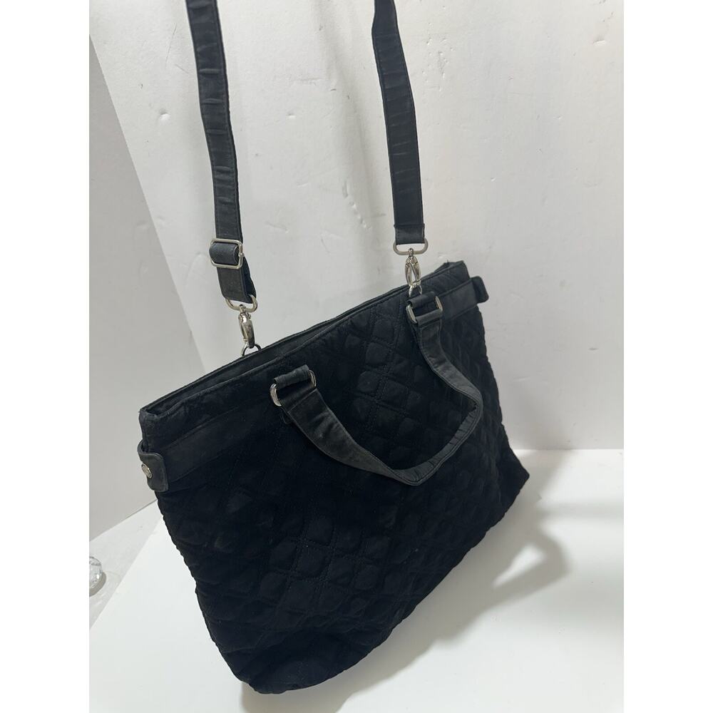 Vera Bradley Black Quilted Handbag Purse Tote Bag Double Handles Pockets - Picture 5 of 11